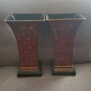 Ethan Allen Burgundy and Gold Vases